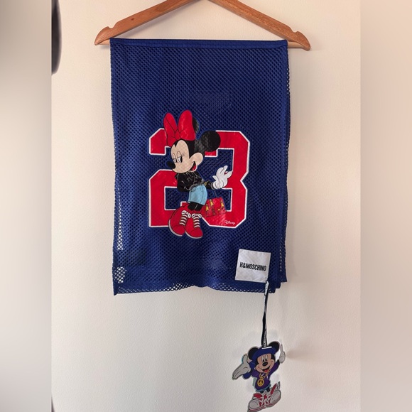 H&M X Moschino Football Mickey Minnie Blue Mesh Scarf Rare Disney One Size - Picture 2 of 6